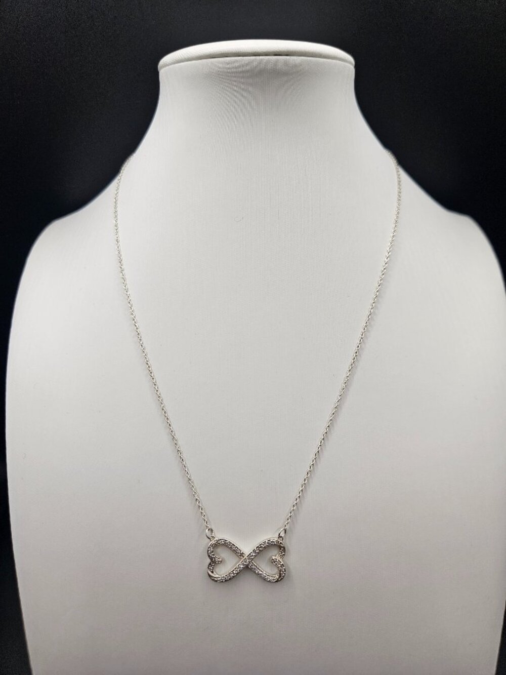 925 Sterling Silver Moissanite Double Heart Infinity Necklace 18"